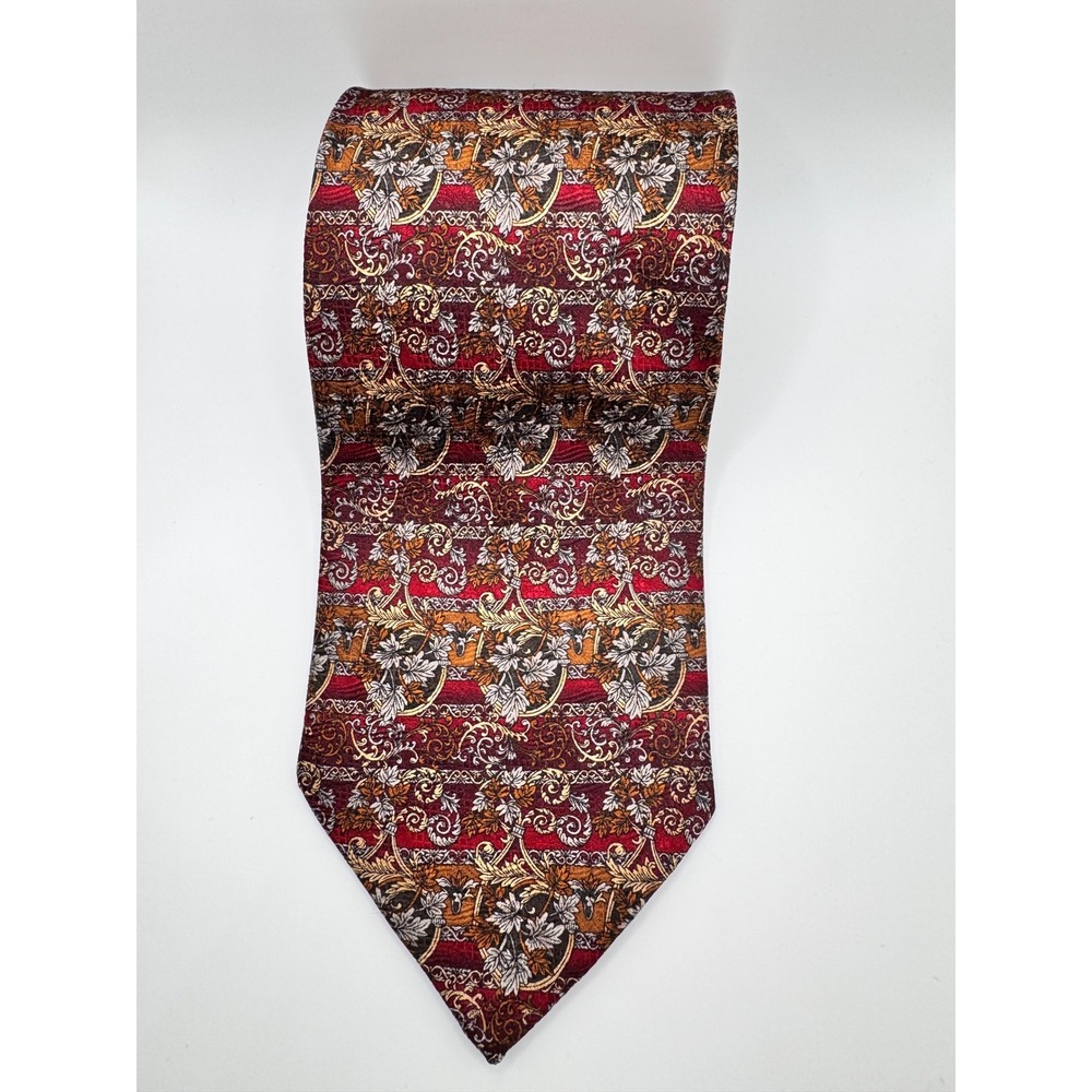 Daniel‎ de Fasson Men's Necktie Floral Silk Burgundy Gold Woven Pattern